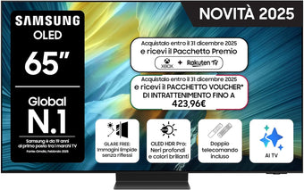 compare product OLED 4K Vision AI Smart TV 65'' QE65S95FAEXZT, NQ4 AI Gen4 Processor, 4K AI Upscaling, Glare Free, Dolby Atmos & OTS+, Infinity One Design, PACCHETTO INTRATTENIMENTO, 2025