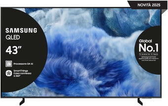 compare product QLED 4K Vision AI Smart TV 43'' QE43Q8FAAUXZT, Q8F, Q4 AI Processor, 4K Upscaling, OTS Lite, Air Slim Design, 100% of Volume Colore with Quantum Dot, PACCHETTO INTRATTENIMENTO, 2025