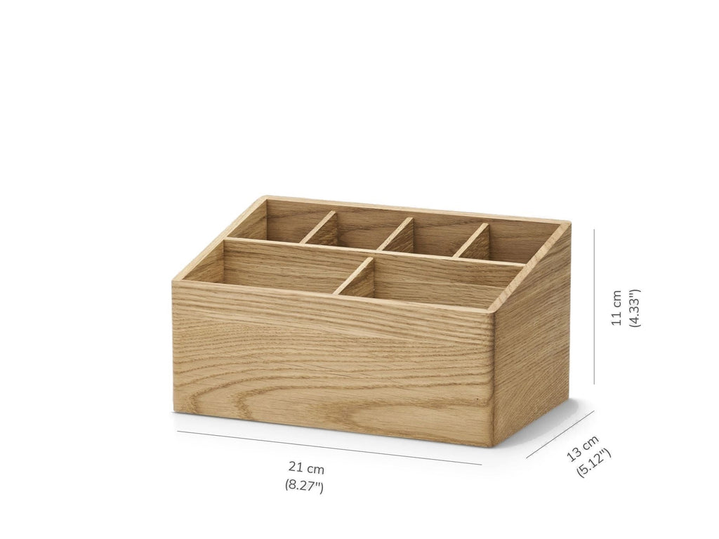 Solid wood pen organiser with six compartments in walnut, view 2