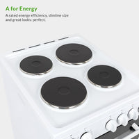 Freestanding Electric Cooker 62L 4 Solid Plate Hobs White
