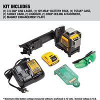DEWALT DW089LG 12V MAX 3 x 360 Green Laser Level Kit with 2Ah Battery