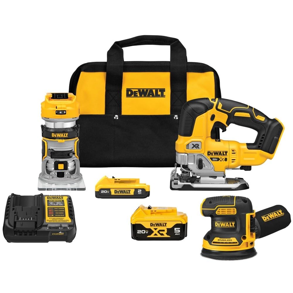 DEWALT DCK307D1P1 20V MAX Router, Sander and Jig Saw Kit with Battery and Charger