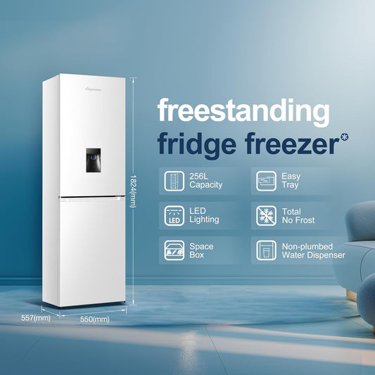 Freestanding Fridge Freezer 256L Frost Free Water Dispenser White