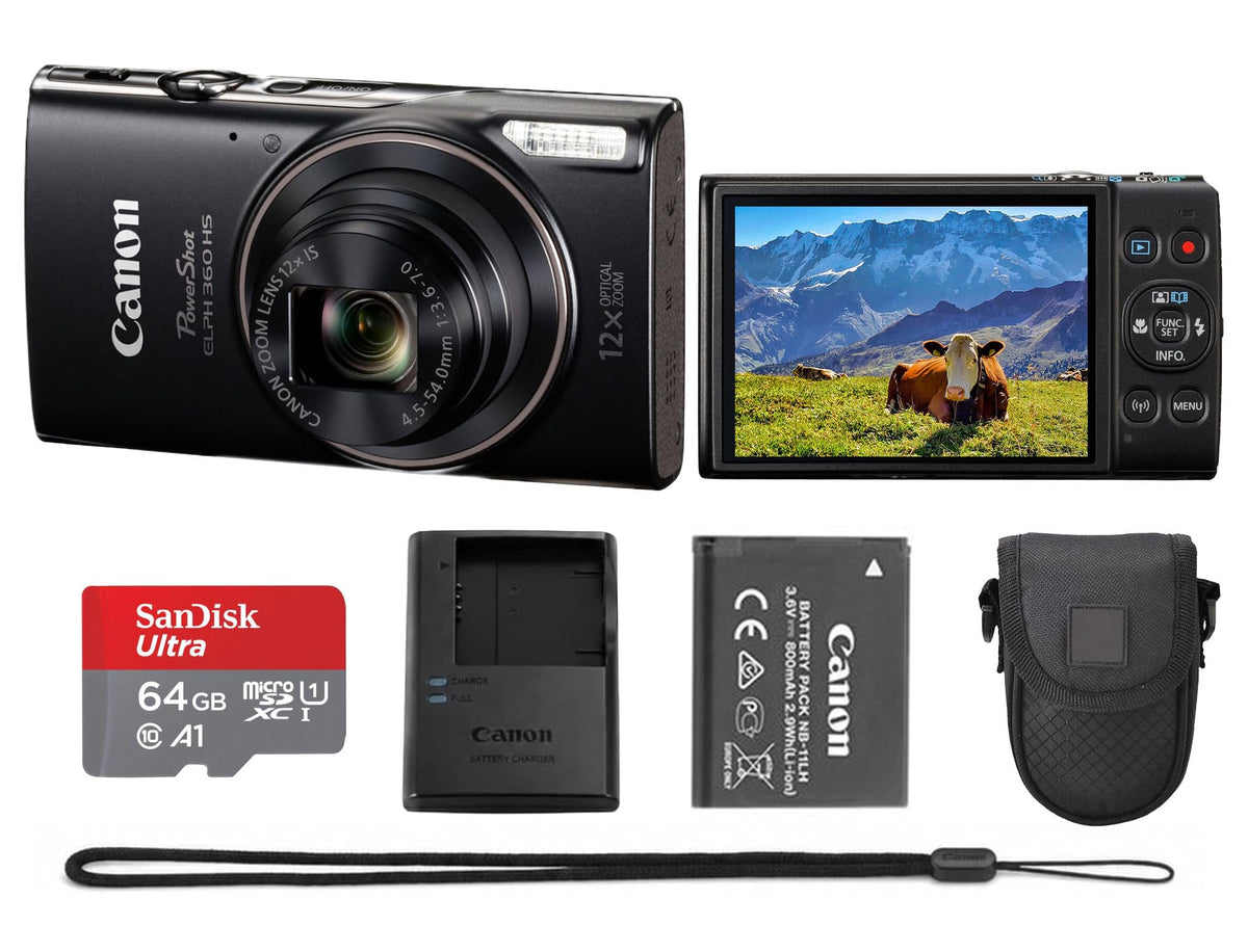 Canon PowerShot ELPH 360 HS A 20.2MP Digital Camera, Black Bundle