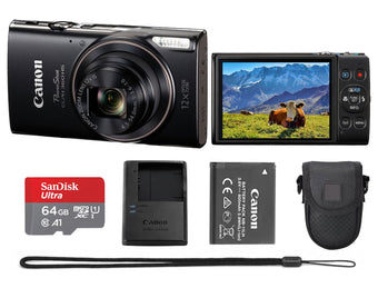 compare product Canon PowerShot ELPH 360 HS A 20.2MP Digital Camera, Black Bundle