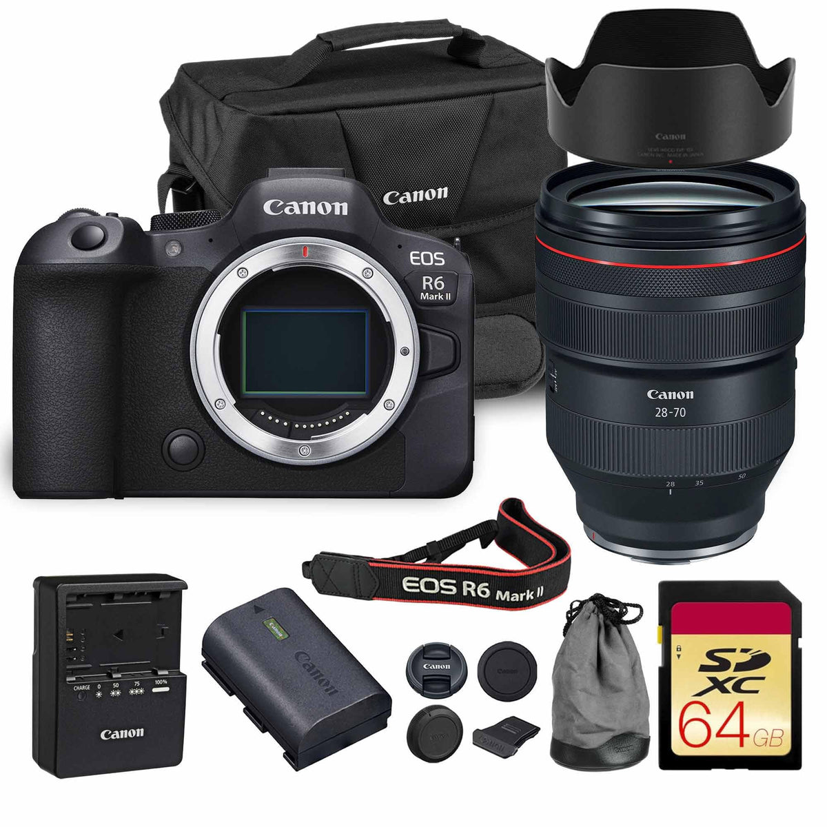 Canon EOS R6 Mark II with RF 28-70mm Lens, 64GB Card and Bag Bundle