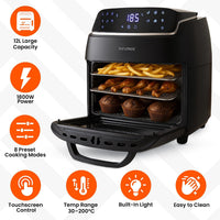 Digital Air Fryer Oven 12L 1800W 8 Presets Rotisserie Black