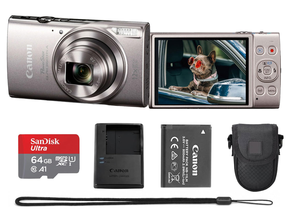 Canon PowerShot ELPH 360 HS A 20.2MP Digital Camera, Silver Bundle