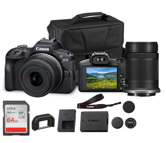 compare product Canon EOS R50 Mirrorless Camera with 18-45mm & 55-210mm Double Lens Bundle