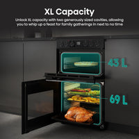 Electric Cooker 69L/43L Double Oven Air Fry Mode Ceramic Hob Black