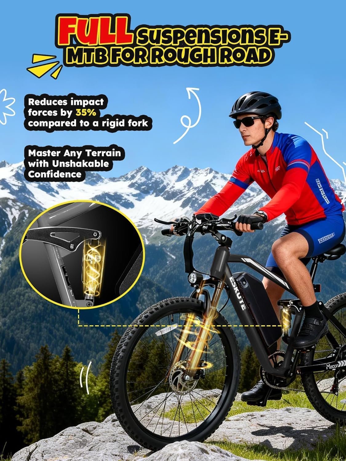 ESKUTE M200F Electric Bike – 1500W Peak Motor with 48V 20.8Ah Battery & 80 Mile Range – M200F