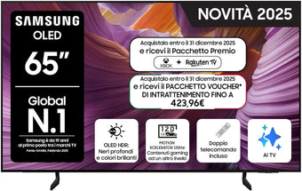 compare product OLED 4K Vision AI Smart TV 65'' QE65S85FAEXZT, NQ4 AI Gen2 Processor, 4K AI Upscaling, Glare Free, Dolby Atmos & OTS Lite, Contour Design, PACCHETTO INTRATTENIMENTO, 2025