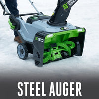 EGO Power+ SNT2112 21″ 56-Volt Cordless  Snow Blower with Steel Auger with (2) 5.0Ah Batteries and Dual Port Charger Included