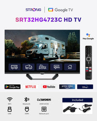Strong SRT32HG4723C 32'' TV HD - DVB-S2/C/T2, 12V ideal for camper, Kitchen, bedroom, boat, 2 HDMI ports (1 ARC) + 1 USB port + Mini-AV + Input antenna/satellite - Black