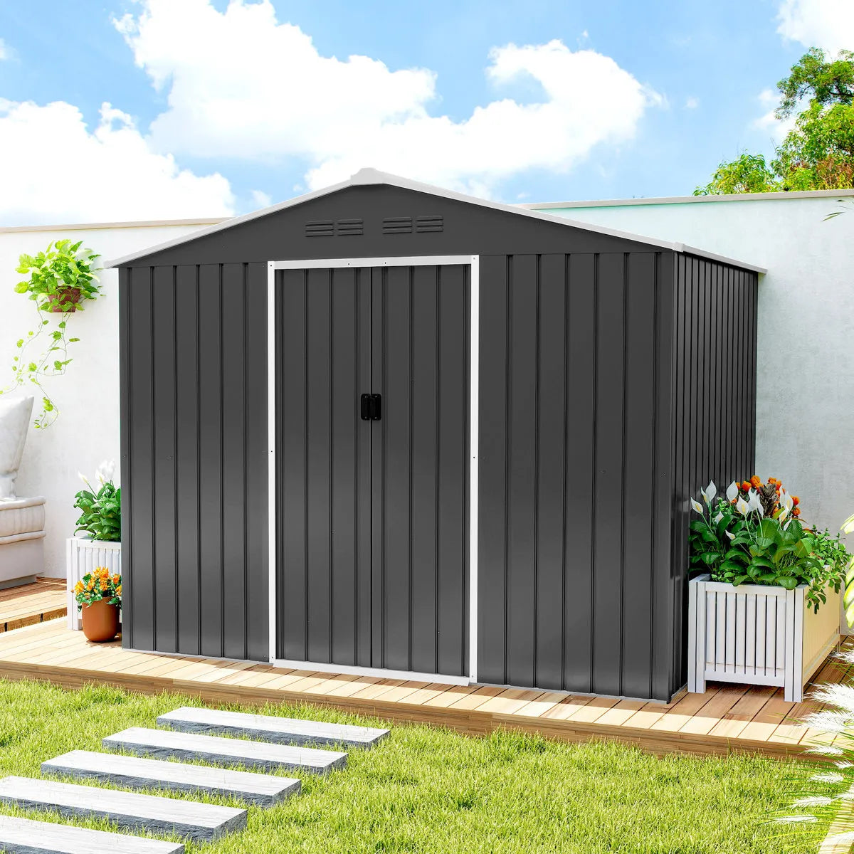 Outsunny 7.7 x 5.6ft Metal Garden Shed with Ventilation Slots