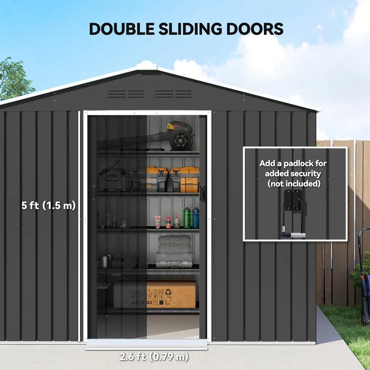 Outsunny 7.7 x 5.6ft Metal Garden Shed with Ventilation Slots