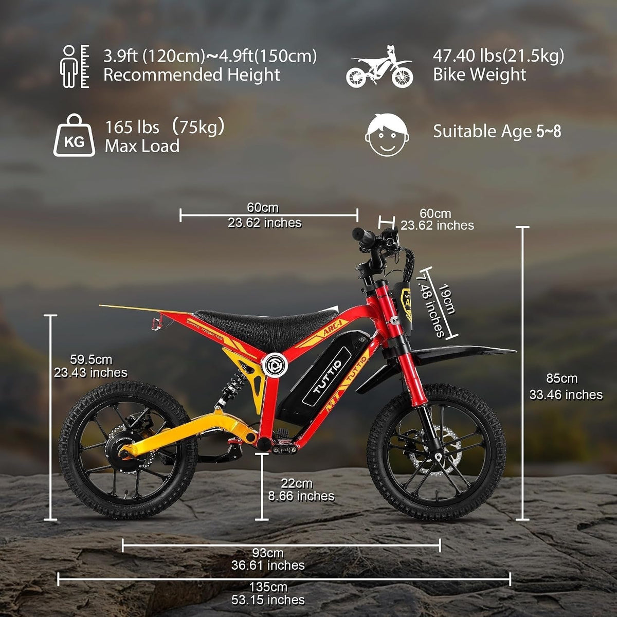 TUTTIO ARC-I Kids Electric Dirt Bike – 750W Motor with 36V 13Ah Battery for Ages 5-8 – ARC-I