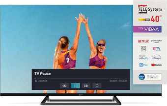 compare product TELE System Smart TV 40 Inch Full HD LED Frameless, Certificato CAM tivùsat, HbbTV, HDR10 HLG, powered by VIDAA, Dual Remote Control Included.