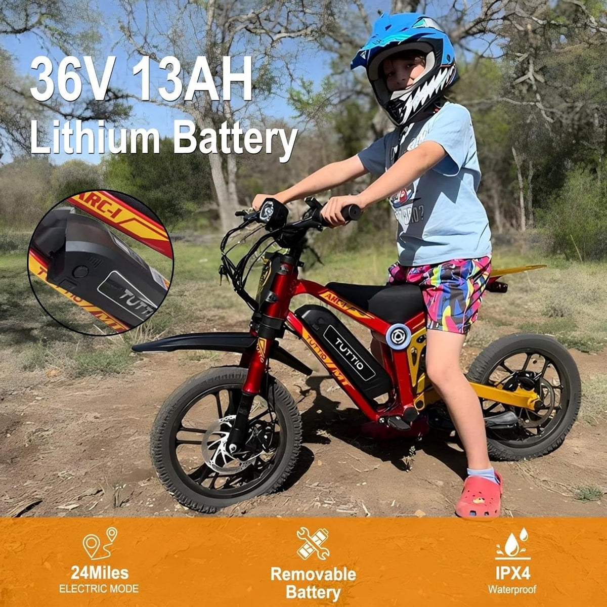 TUTTIO ARC-I Kids Electric Dirt Bike – 750W Motor with 36V 13Ah Battery for Ages 5-8 – ARC-I