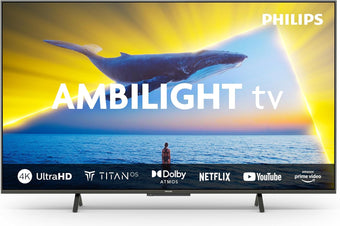 compare product Ambilight 55PUS8109 4K LED Smart TV - Display 55'' with Platform Titan OS, Pixel Precise Ultra HD and Dolby Atmos Sound, Works with Alexa and Google Voice Assistant - Chrome Satinato