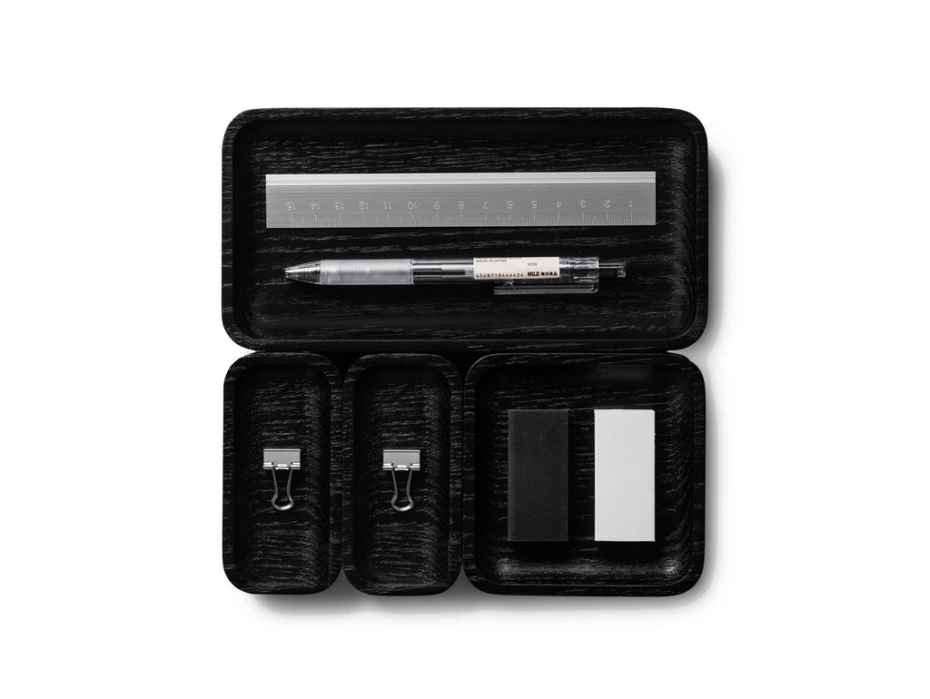 Mini wooden trays in black, set