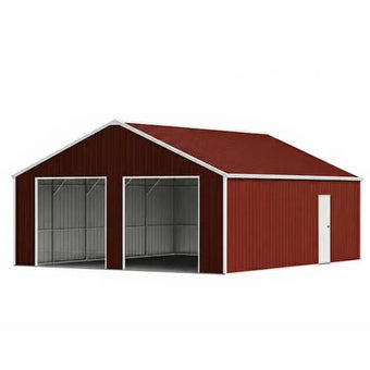 compare product Noble House Tavish Outdoor 23 ft. W x 22 ft. D Reddish Brown Metal Garage Storage Shed with Dual Frame Doors