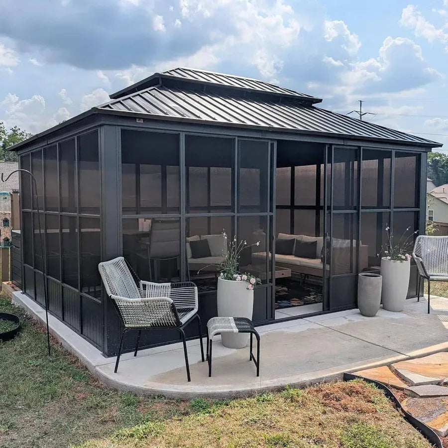 PURPLE LEAF Grey Sunroom Hardtop Built-in Lights