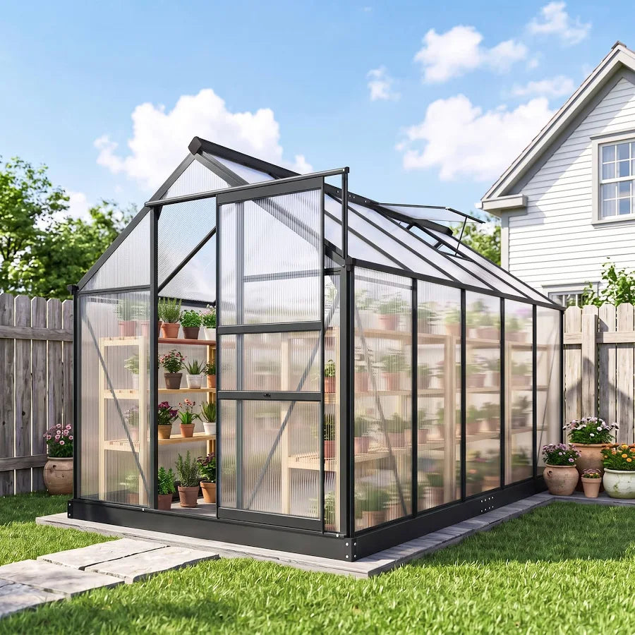 Outsunny 6x10ft Walk-in Polycarbonate Greenhouse Plant Grow Galvanized