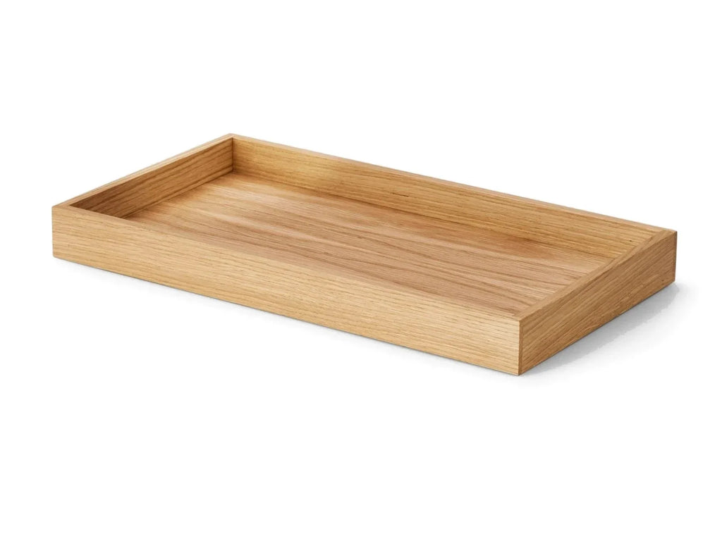 Stackable wooden tray in oak, stacked